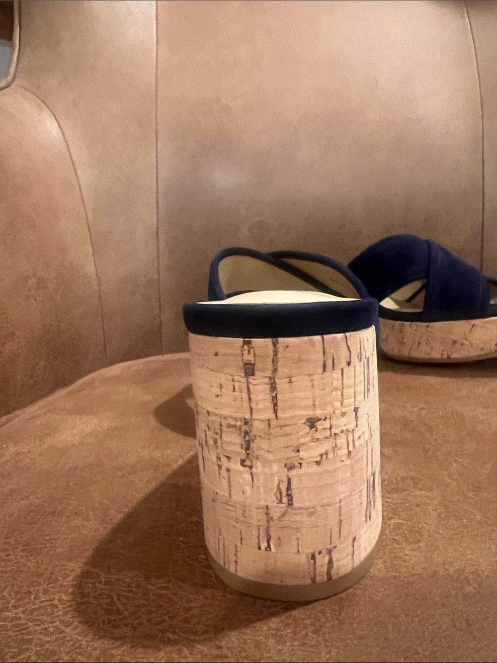 Veronica Beard Navy Suede Cork Block Heel Slides - Picture 3 of 9